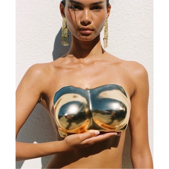 Cult Gaia Reina Clutch Bust Chest Sculptural in Brushed Brass $898 NEW In Box - Picture 2 of 11